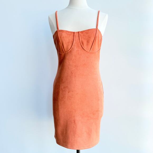 Popular Basics Dresses & Skirts - Terracotta Faux Suede Bodycon Mini Dress XL Spaghetti Strap Bustier Style Ballet